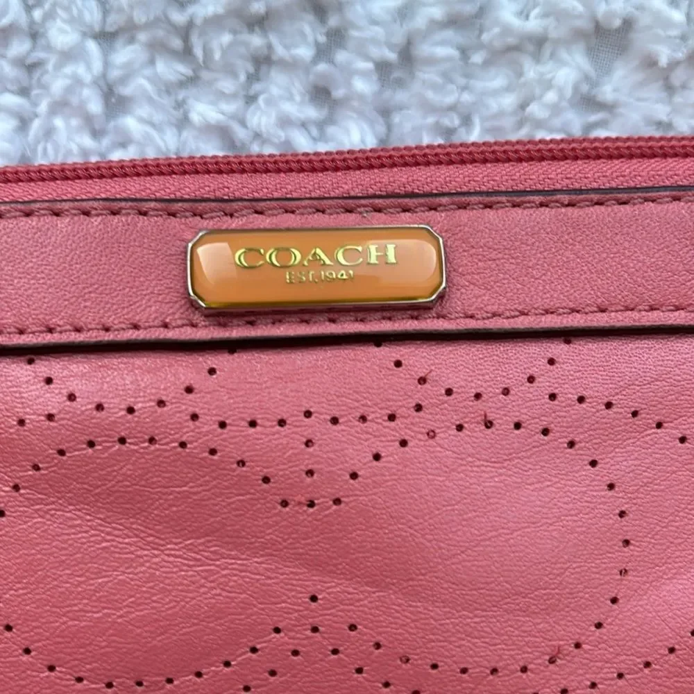 Coach F47330 Perforated pink Leather Wristlet wallet‎ purse clutch